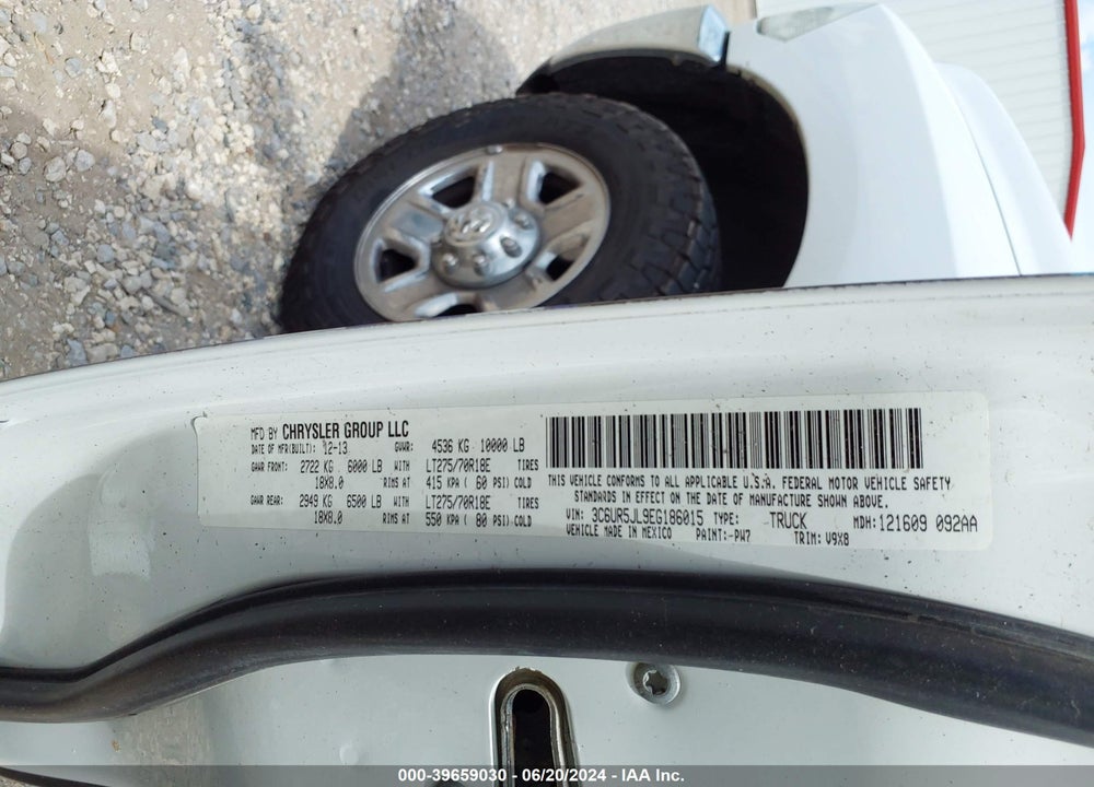 2014 RAM 2500 SLT VIN: 3C6UR5JL9EG186015