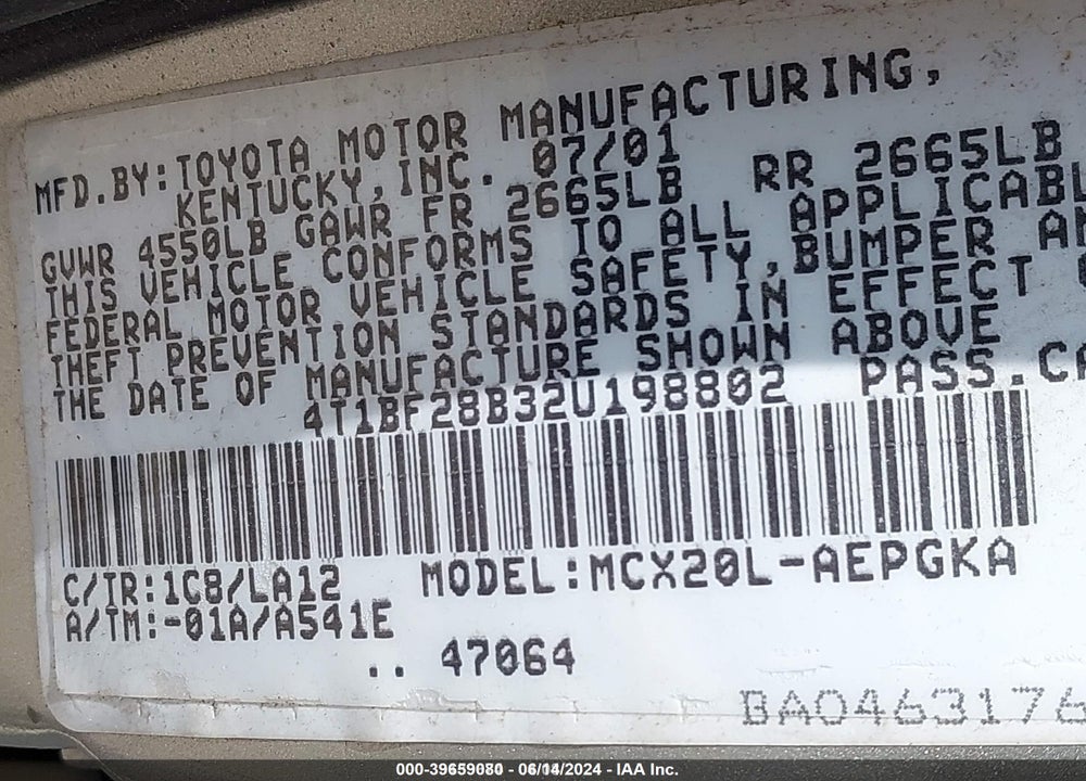 2002 TOYOTA AVALON XLS VIN: 4T1BF28B32U198802