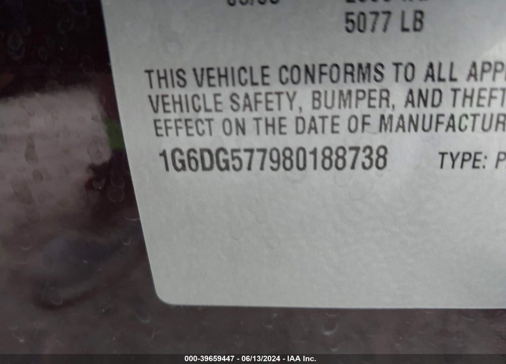 2008 CADILLAC CTS STANDARD VIN: 1G6DG577980188738