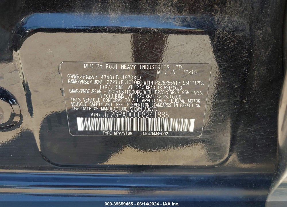2016 SUBARU CROSSTREK 2.0I PREMIUM VIN: JF2GPADC6G8241885