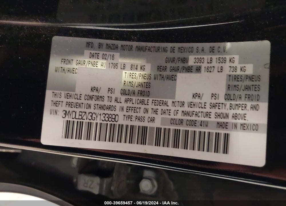 2016 SCION IA VIN: 3MYDLBZV3GY133890