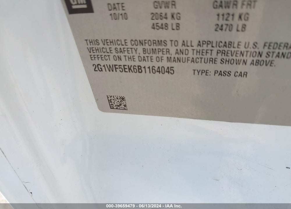 2011 CHEVROLET IMPALA LS VIN: 2G1WF5EK6B1164045