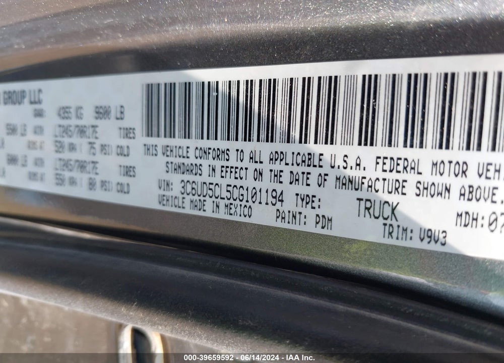 2012 RAM 2500 ST VIN: 3C6UD5CL5CG101194