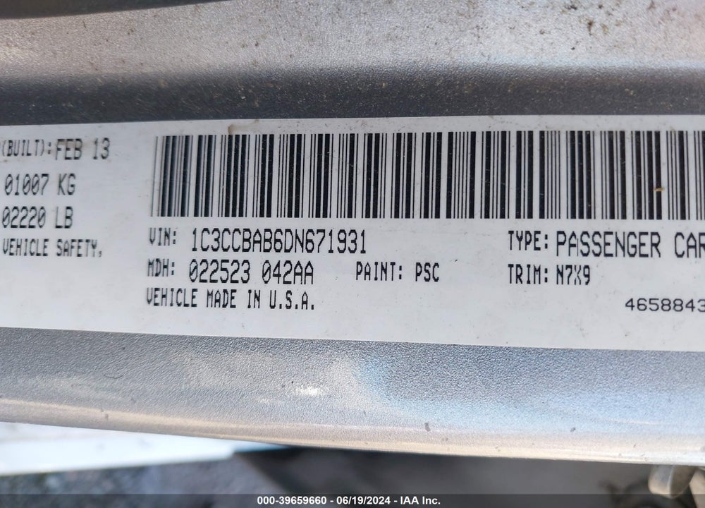 2013 CHRYSLER 200 LX VIN: 1C3CCBAB6DN671931