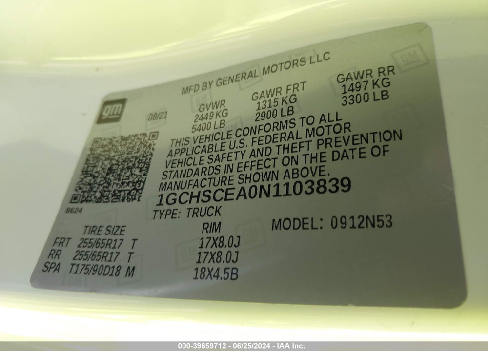 2022 CHEVROLET COLORADO 2WD LONG BOX LT VIN: 1GCHSCEA0N1103839