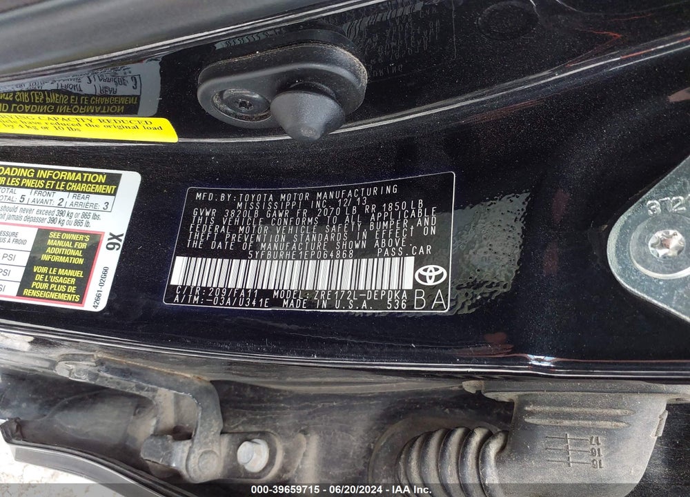 2014 TOYOTA COROLLA L VIN: 5YFBURHE1EP064868