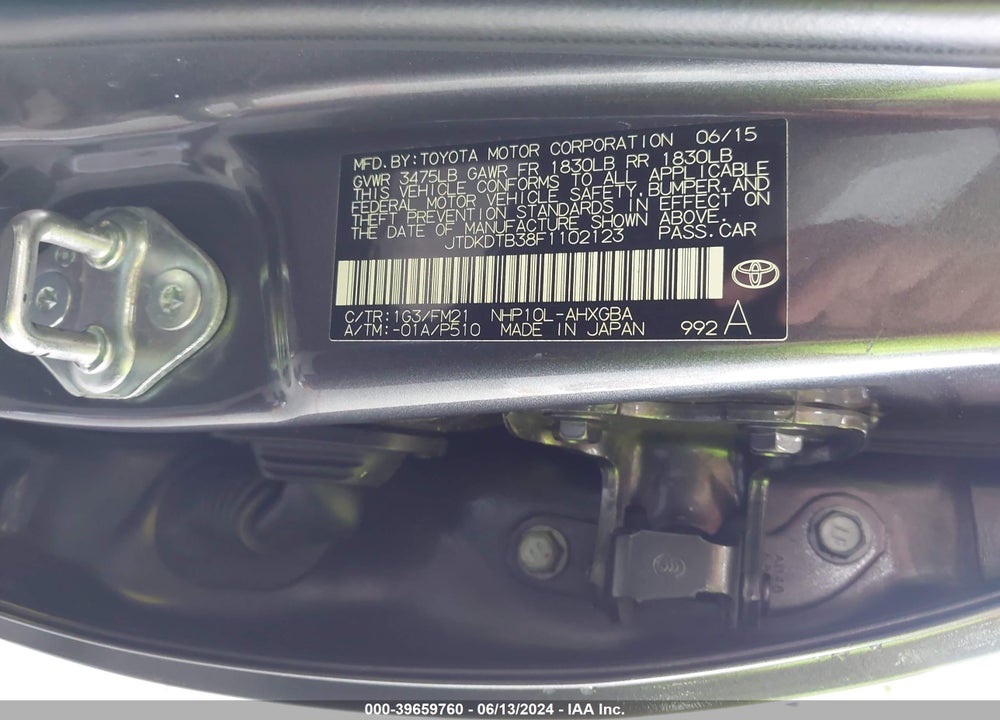 2015 TOYOTA PRIUS C THREE VIN: JTDKDTB38F1102123