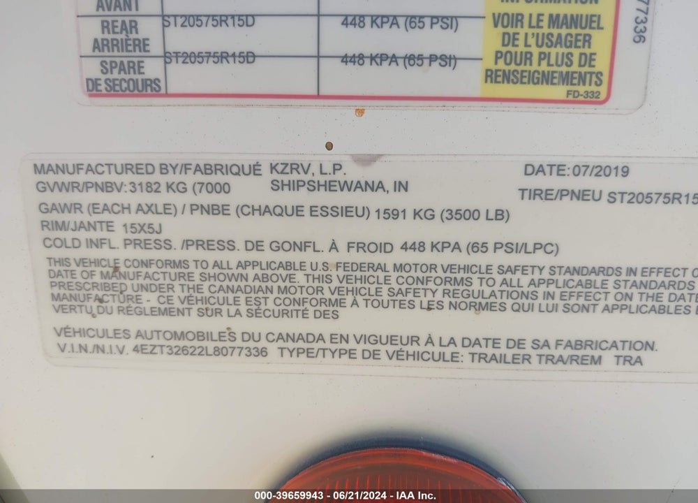 2020 K-Z INC SR271VRS VIN: 4EZT32622L8077336