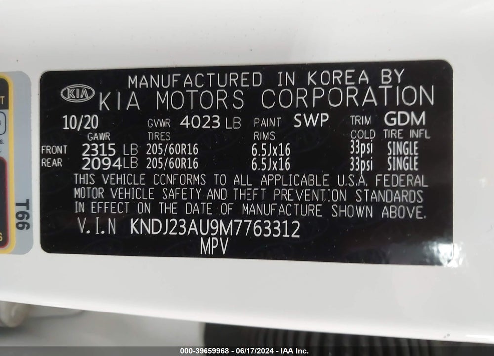 2021 KIA SOUL LX VIN: KNDJ23AU9M7763312