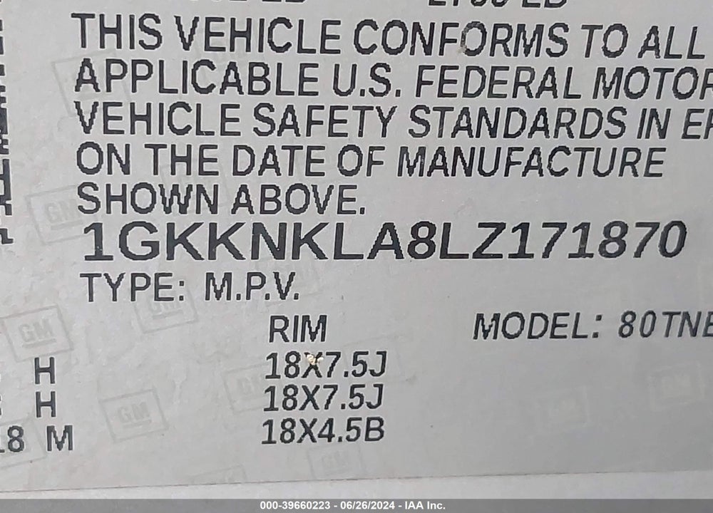 2020 GMC ACADIA FWD SLE VIN: 1GKKNKLA8LZ171870