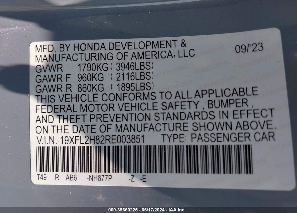 2024 HONDA CIVIC SPORT VIN: 19XFL2H82RE003851
