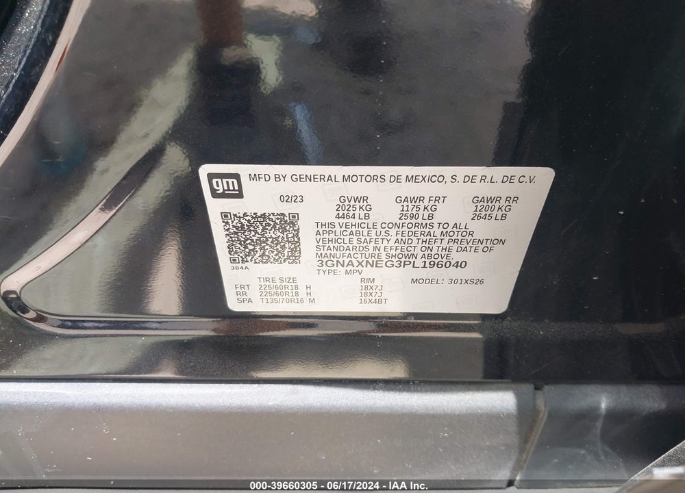 2023 CHEVROLET EQUINOX FWD PREMIER VIN: 3GNAXNEG3PL196040