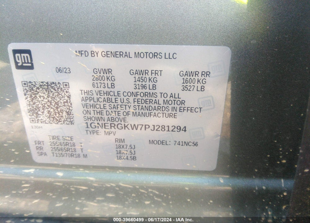 2023 CHEVROLET TRAVERSE VIN: 1GNERGKW7PJ281294