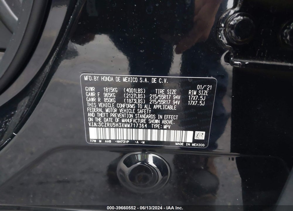 2021 HONDA HR-V 2WD LX VIN: 3CZRU5H3XMM717364