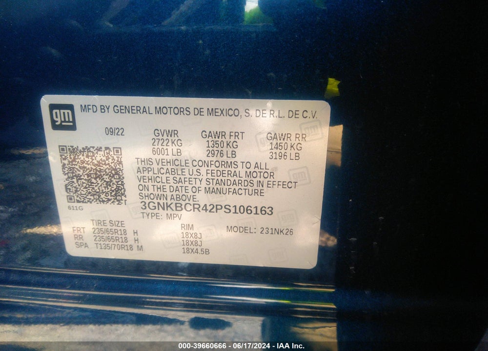 2023 CHEVROLET BLAZER FWD 2LT VIN: 3GNKBCR42PS106163