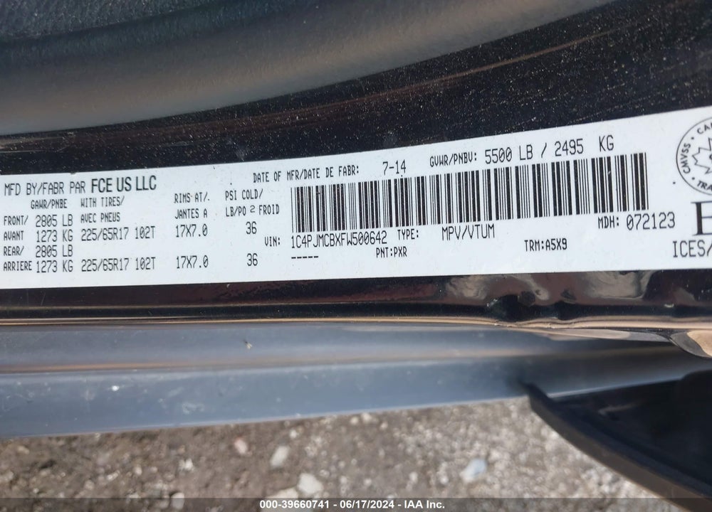 2015 JEEP CHEROKEE NORTH VIN: 1C4PJMCBXFW500642