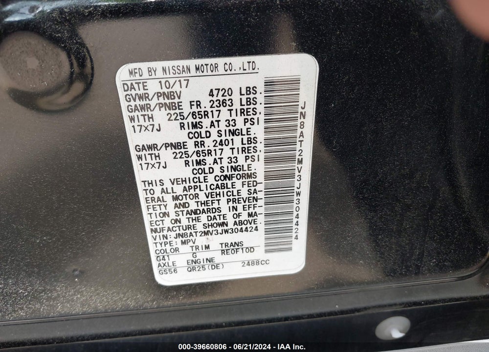 2018 NISSAN ROGUE S VIN: JN8AT2MV3JW304424