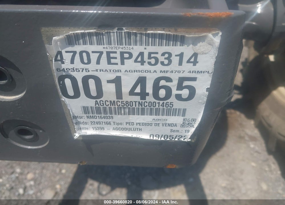 2022 MASSEY FERGUSON 4707 VIN: AGCMC580TNC001465