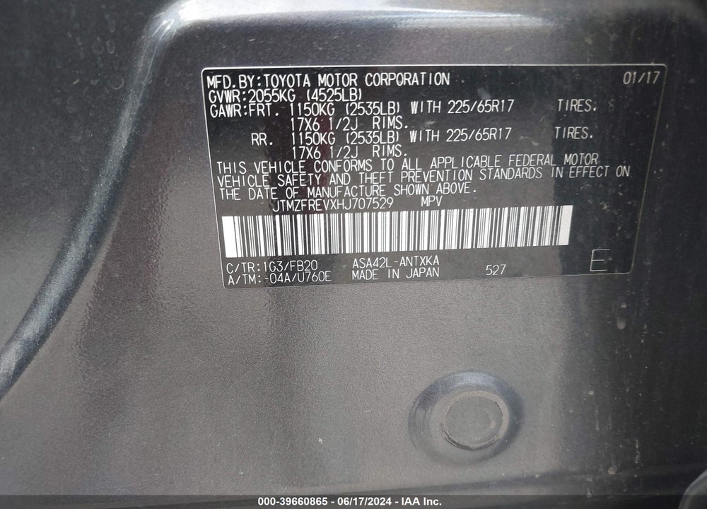 2017 TOYOTA RAV4 LE VIN: JTMZFREVXHJ707529