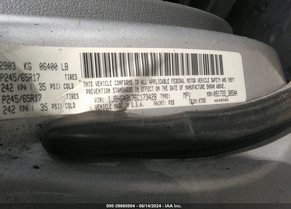 2006 JEEP COMMANDER VIN: 1J8HG48K76C173428