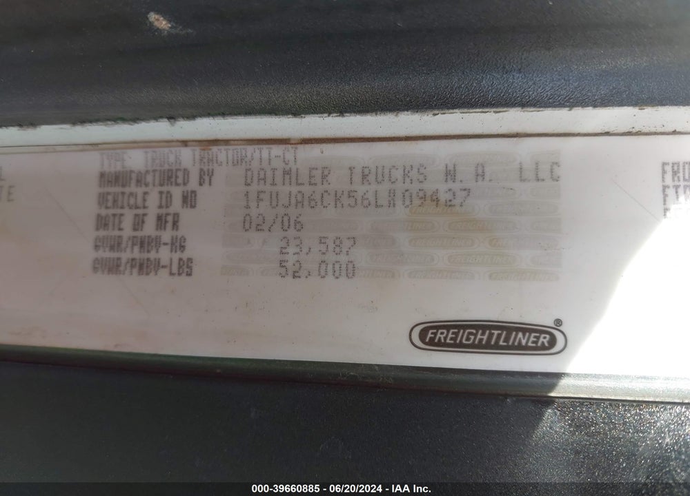 2006 FREIGHTLINER COLUMBIA COLUMBIA VIN: 1FUJA6CK56LX09427