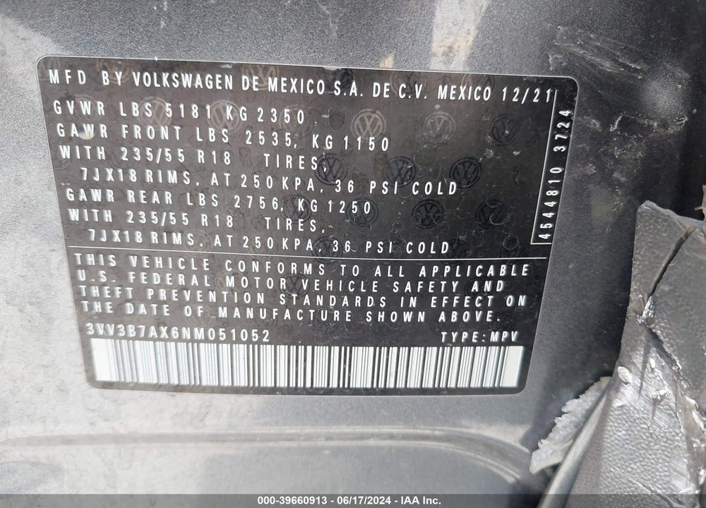 2022 VOLKSWAGEN TIGUAN VIN: 3VV3B7AX6NM051052