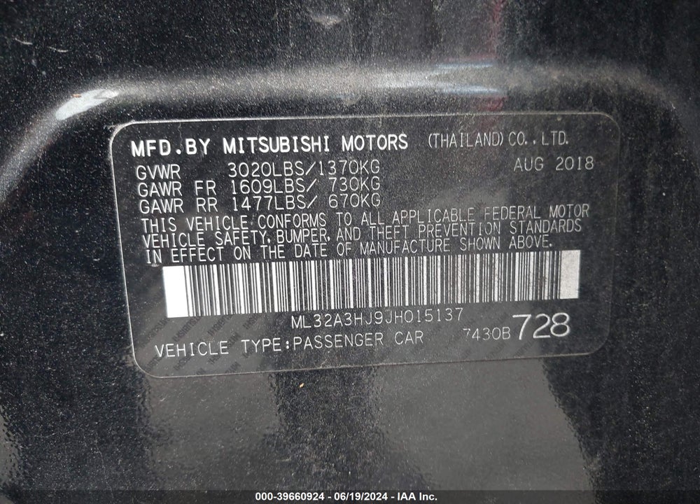 2018 MITSUBISHI MIRAGE ES VIN: ML32A3HJ9JH015137