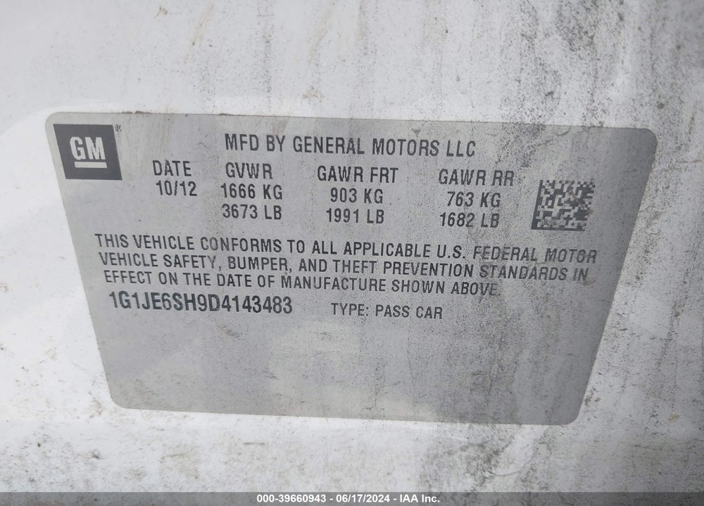 2013 CHEVROLET SONIC LTZ AUTO VIN: 1G1JE6SH9D4143483
