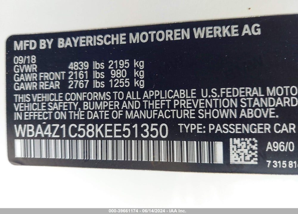 2019 BMW 430I VIN: WBA4Z1C58KEE51350