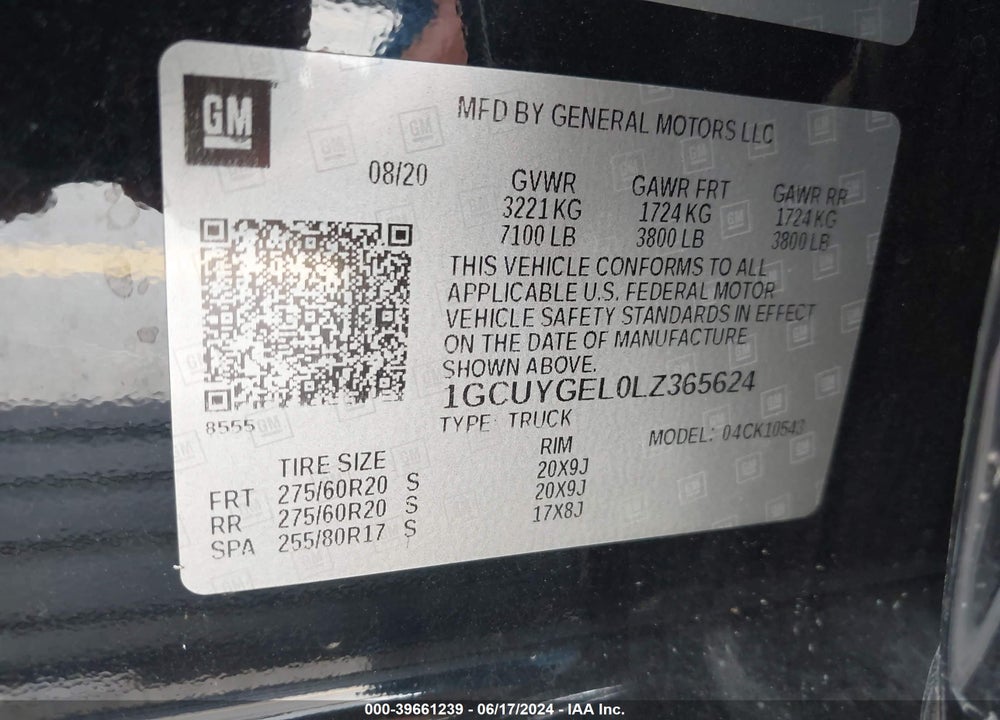 2020 CHEVROLET SILVERADO 1500 4WD SHORT BED LTZ VIN: 1GCUYGEL0LZ365624
