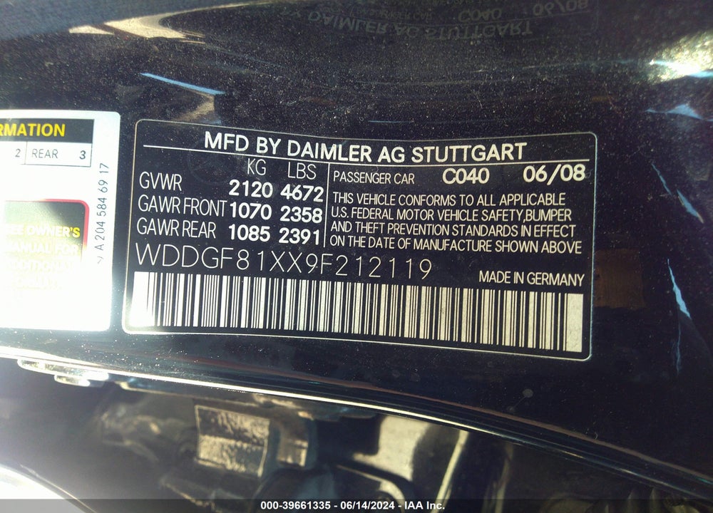 2009 MERCEDES-BENZ C 300 LUXURY 4MATIC/SPORT 4MATIC VIN: WDDGF81XX9F212119