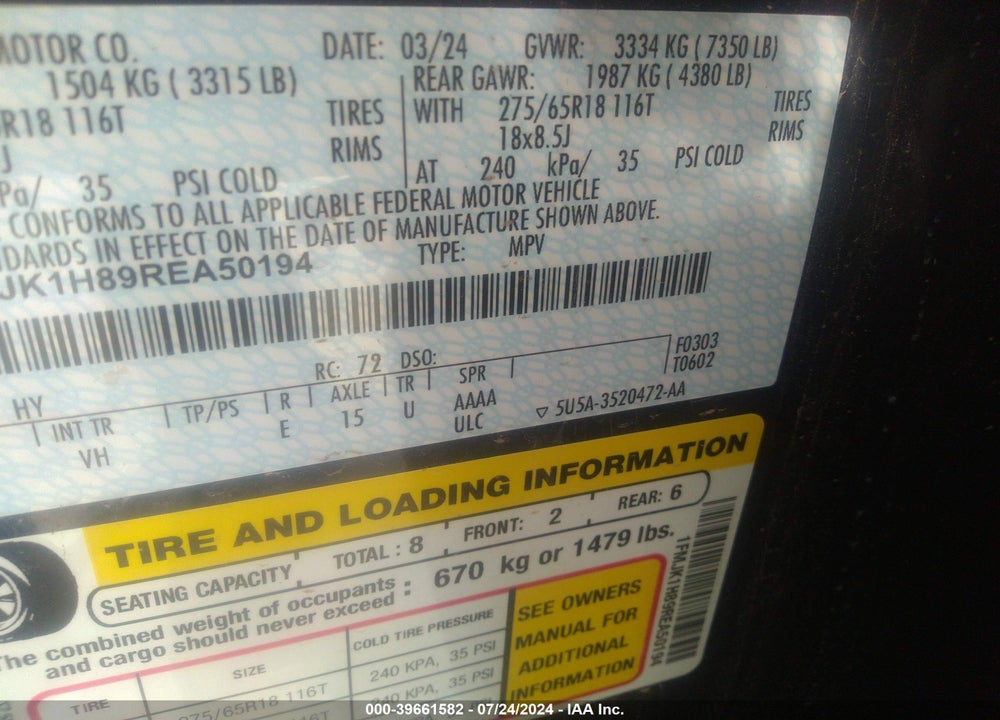2024 FORD EXPEDITION XLT MAX VIN: 1FMJK1H89REA50194