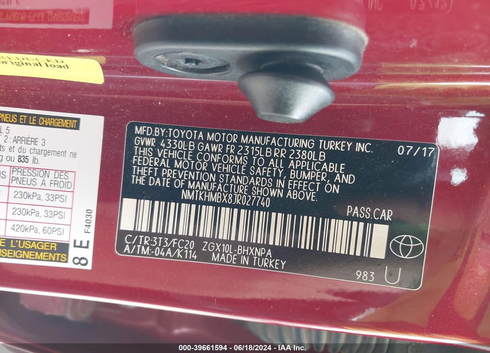 2018 TOYOTA C-HR XLE VIN: NMTKHMBX8JR027740