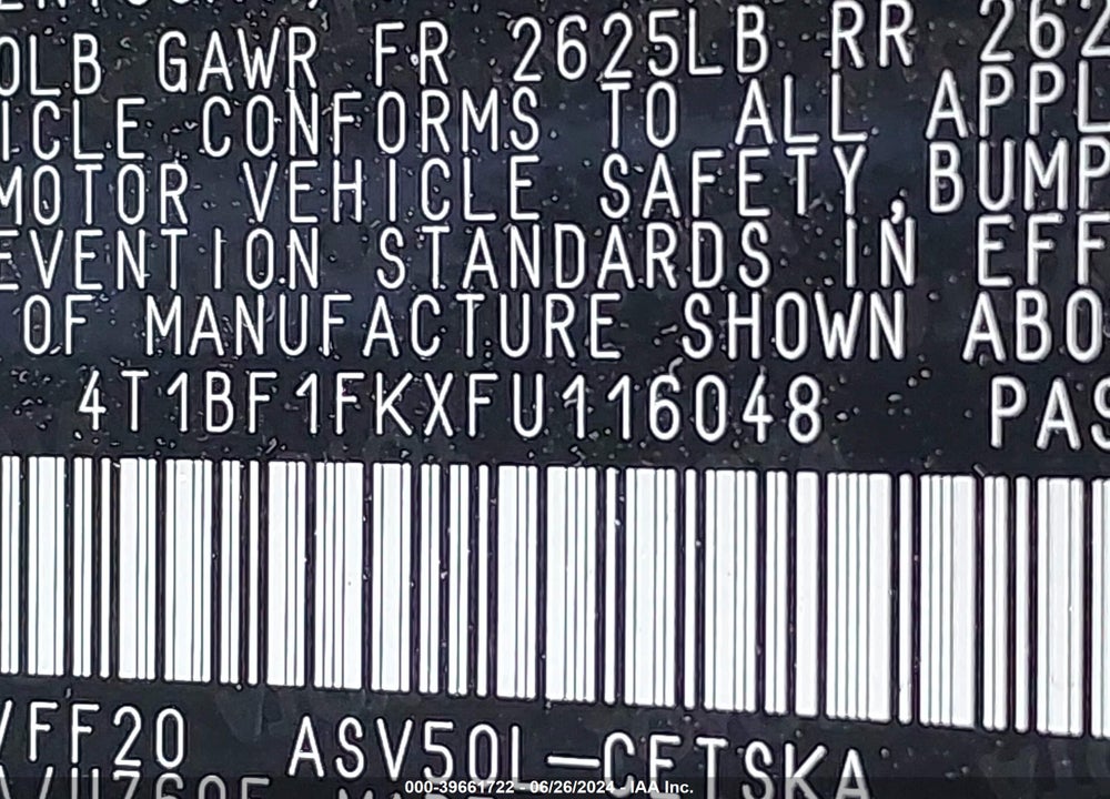 2015 TOYOTA CAMRY SE VIN: 4T1BF1FKXFU116048