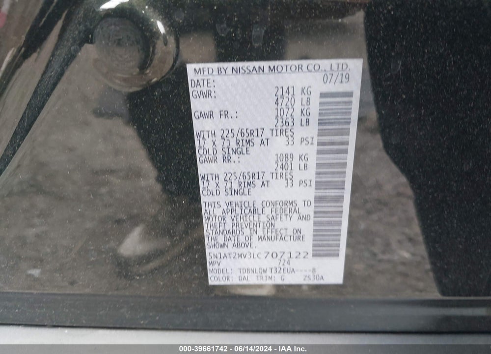 2020 NISSAN ROGUE SV INTELLIGENT AWD VIN: 5N1AT2MV3LC707122