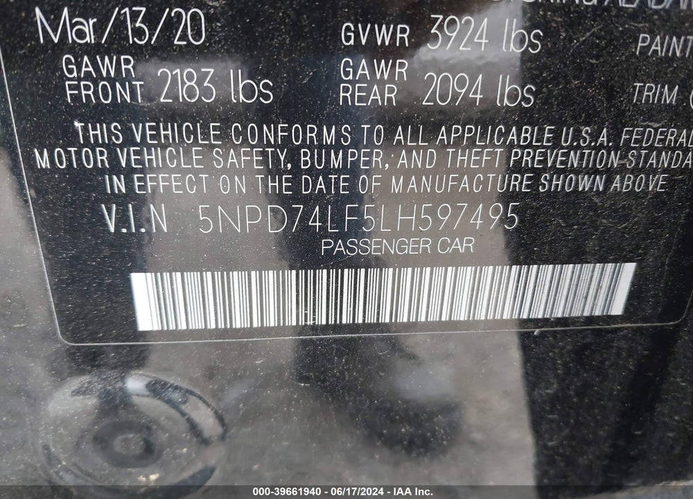 2020 HYUNDAI ELANTRA SE VIN: 5NPD74LF5LH597495