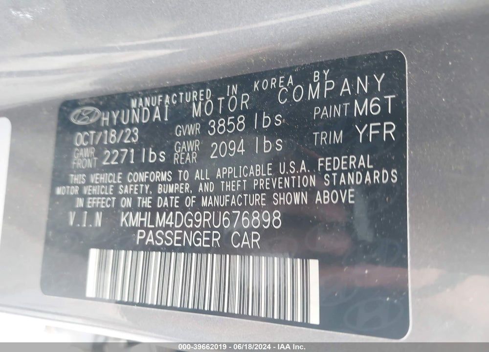 2024 HYUNDAI ELANTRA SEL VIN: KMHLM4DG9RU676898