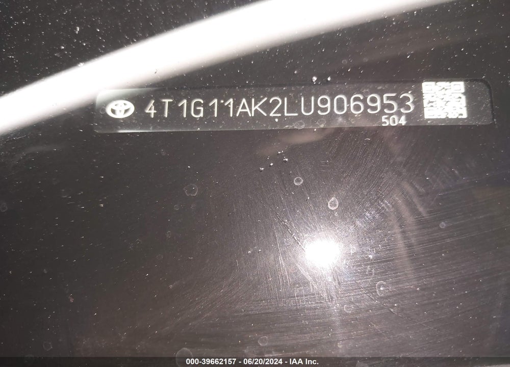 2020 TOYOTA CAMRY SE VIN: 4T1G11AK2LU906953
