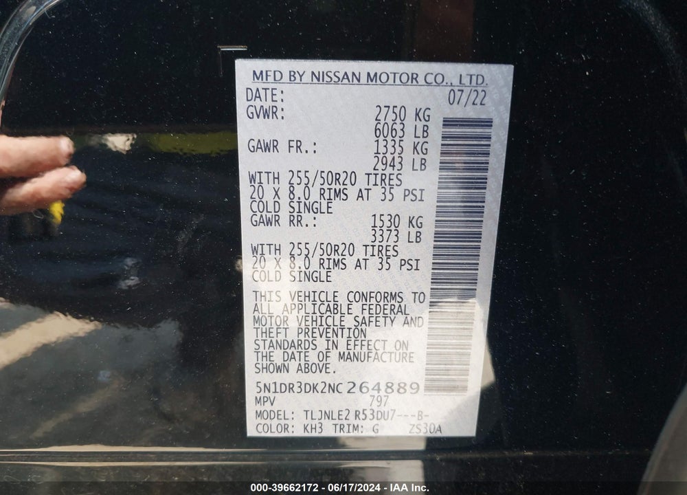 2022 NISSAN PATHFINDER PLATINUM 4WD VIN: 5N1DR3DK2NC264889