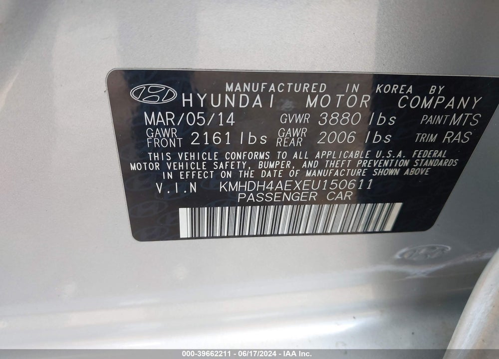 2014 HYUNDAI ELANTRA LIMITED VIN: KMHDH4AEXEU150611