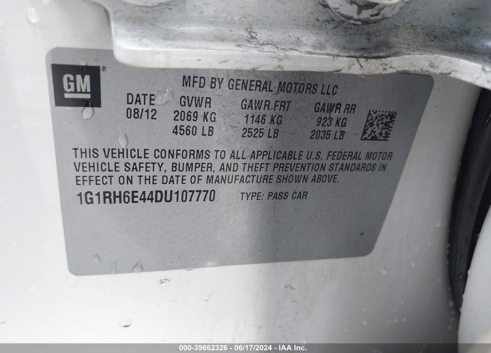 2013 CHEVROLET VOLT VIN: 1G1RH6E44DU107770