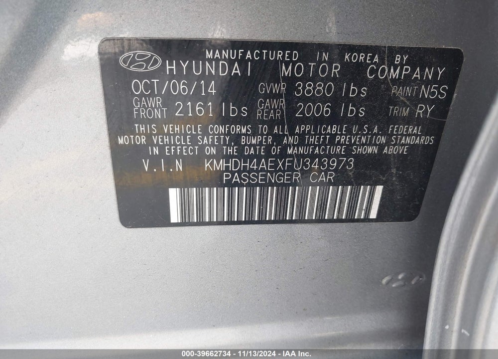 2015 HYUNDAI ELANTRA SE VIN: KMHDH4AEXFU343973