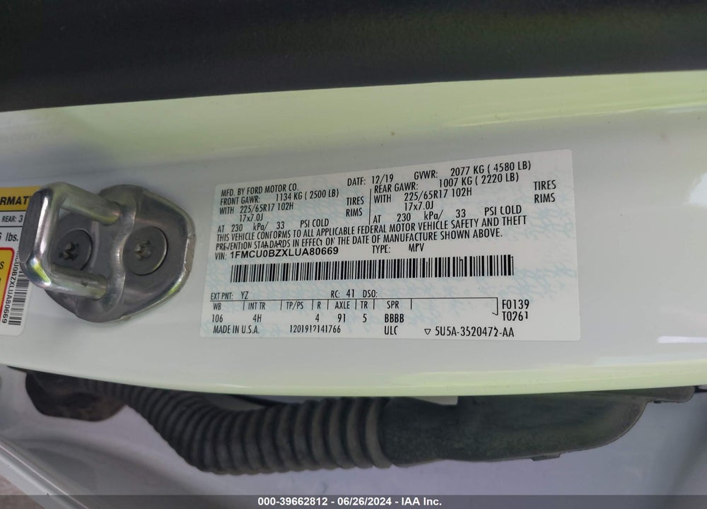 2020 FORD ESCAPE SE SPORT HYBRID VIN: 1FMCU0BZXLUA80669