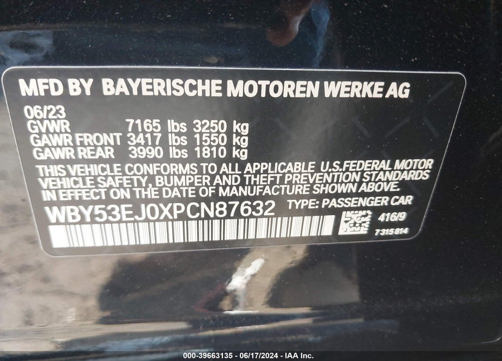 2023 BMW I7 XDRIVE60 VIN: WBY53EJ0XPCN87632