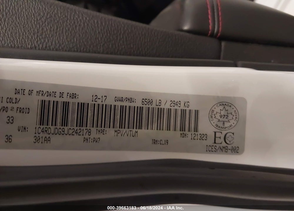2018 DODGE DURANGO GT VIN: 1C4RDJDG9JC242178