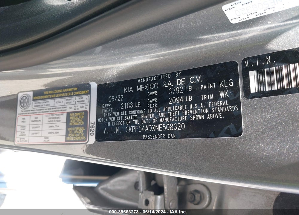 2022 KIA FORTE GT LINE VIN: 3KPF54ADXNE508320