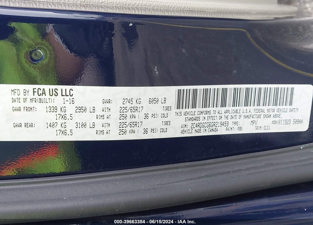 2016 DODGE GRAND CARAVAN SXT VIN: 2C4RDGCG6GR219459