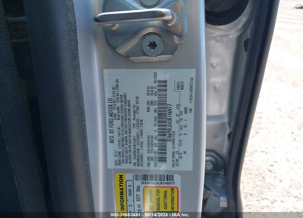 2018 FORD FUSION HYBRID SE VIN: 3FA6P0LU4JR146977