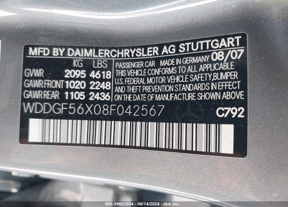2008 MERCEDES-BENZ C 350 SPORT VIN: WDDGF56X08F042567