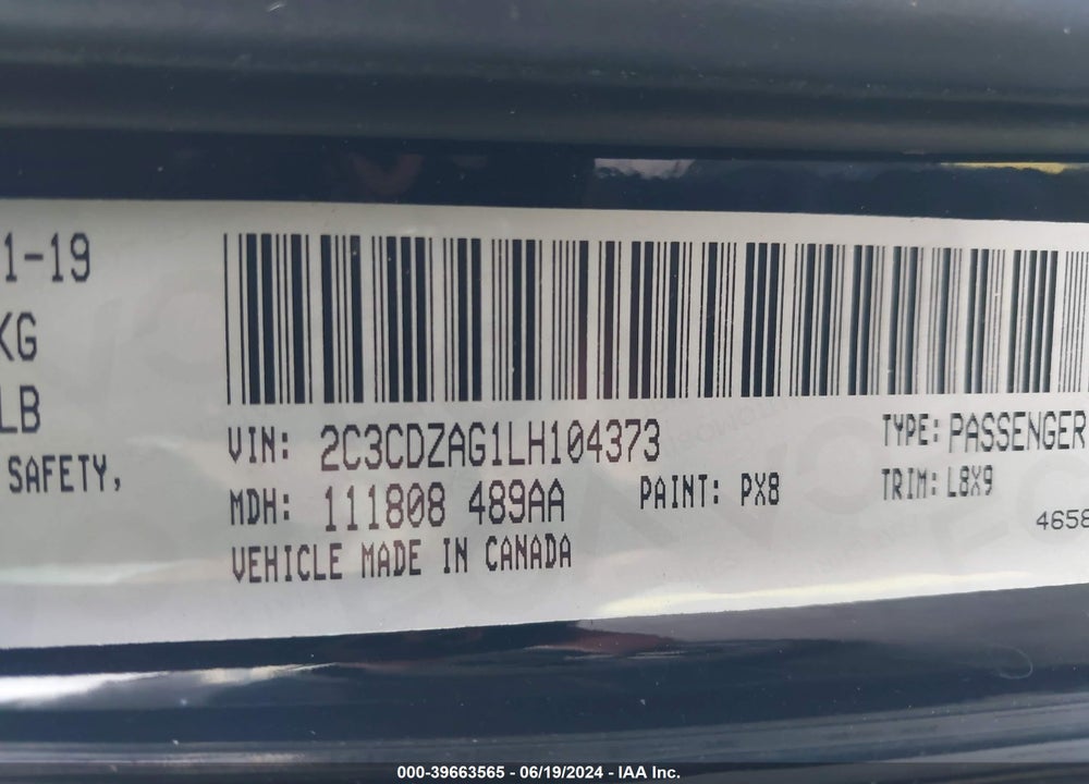 2020 DODGE CHALLENGER SXT VIN: 2C3CDZAG1LH104373